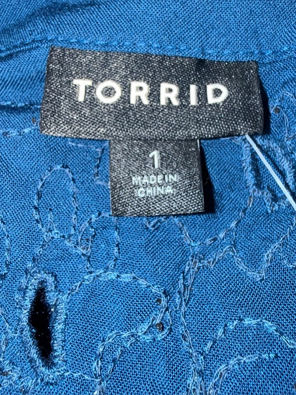 Torrid Poseidon Blue Challis Beaded Peasant Blouse Cutout Lace Top Plus Size 1X - Picture 9 of 13